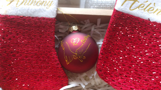 Coffret boule Noël couple personnalisé prénoms décoration sapin Heyl’Créations
