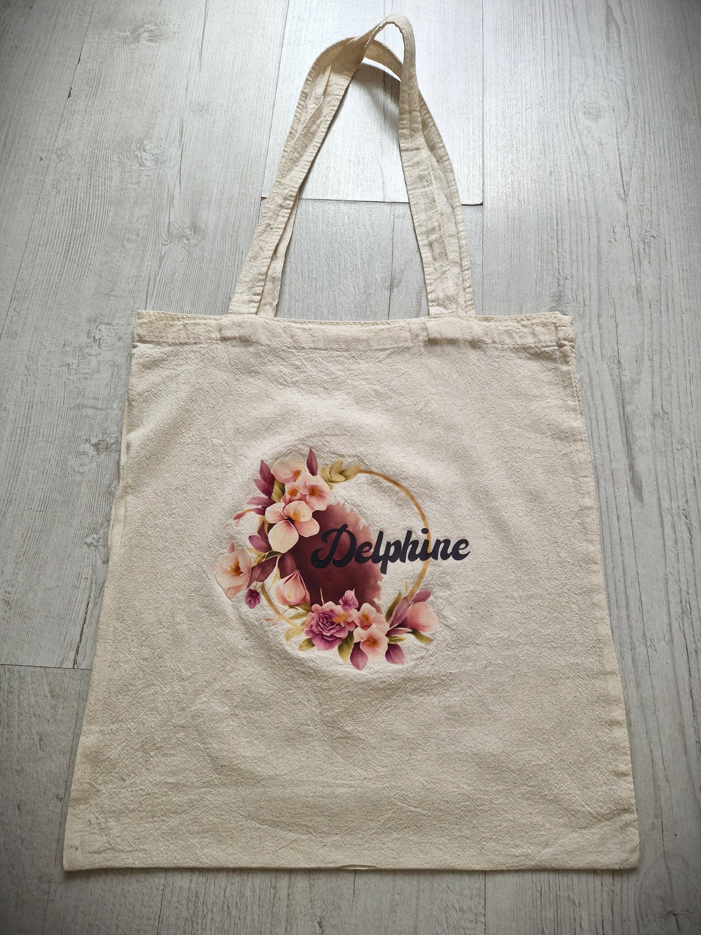 Tote bag prénom couronne fleurs coton personnalisé sac bohème Heyl’Créations