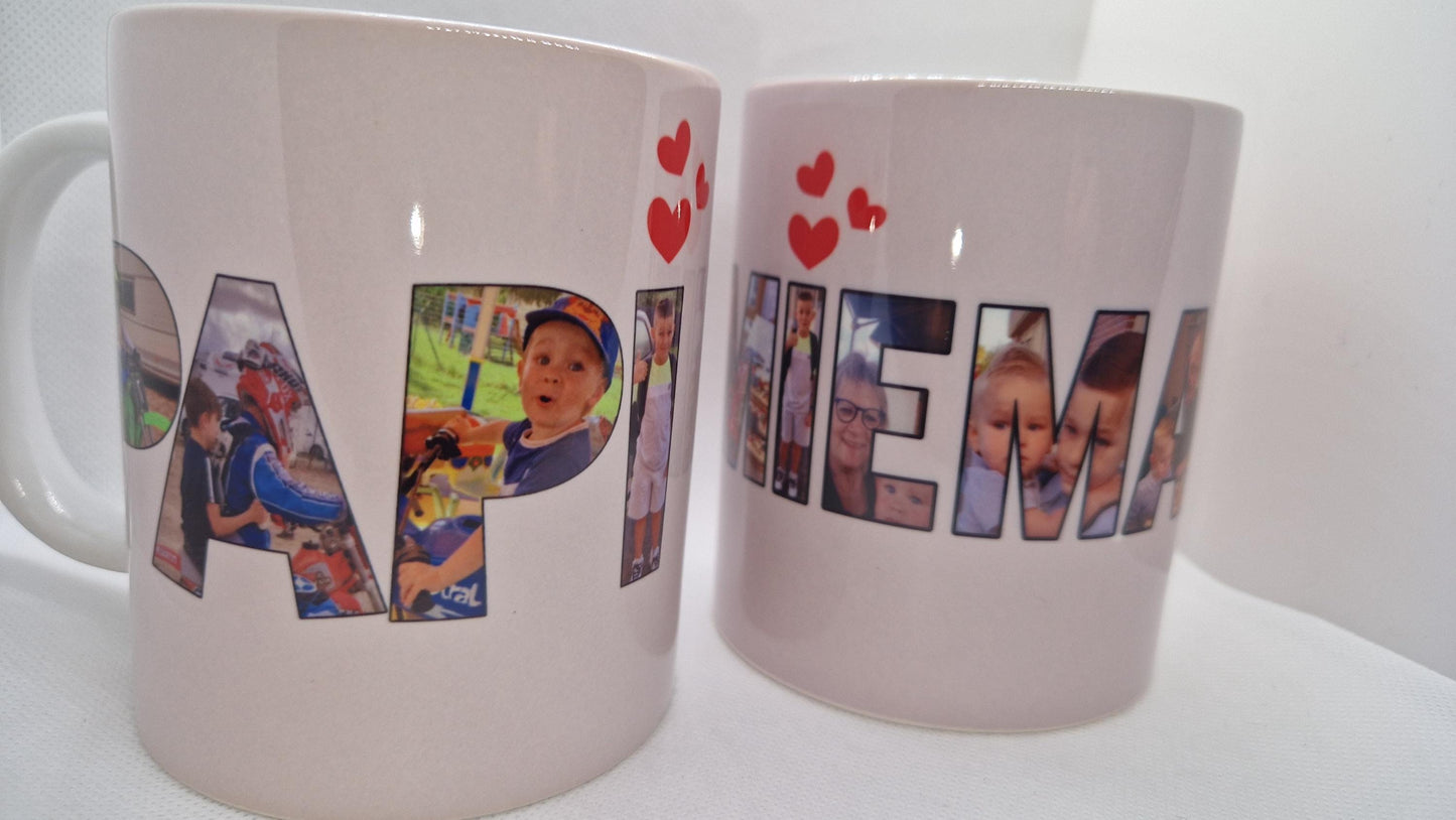 Mug photo personnalisé Mamie Papi cadeau famille Heyl’Créations