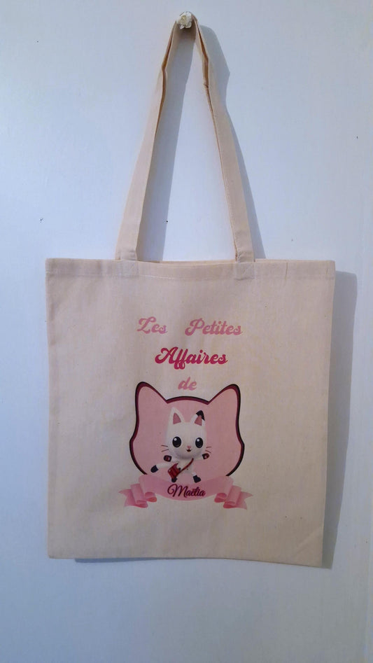Tote bag prénom enfant chat dessin animé personnalisé Heyl’Créations