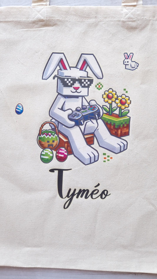 Sac Pâques enfant personnalisé prénom tote bag pixel Heyl’Créations