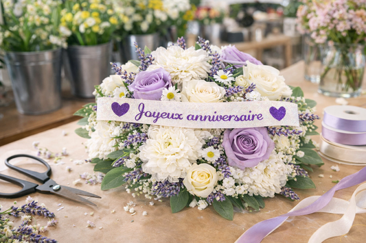 Ruban pailleté personnalisable pour bouquet de fleurs – message personnalisé cadeau floral Heyl’Créations