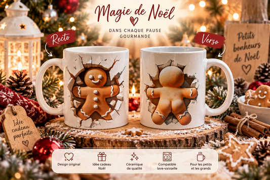 Mug de Noël P’tit Biscuit en céramique avec bonhomme pain d’épices recto-verso