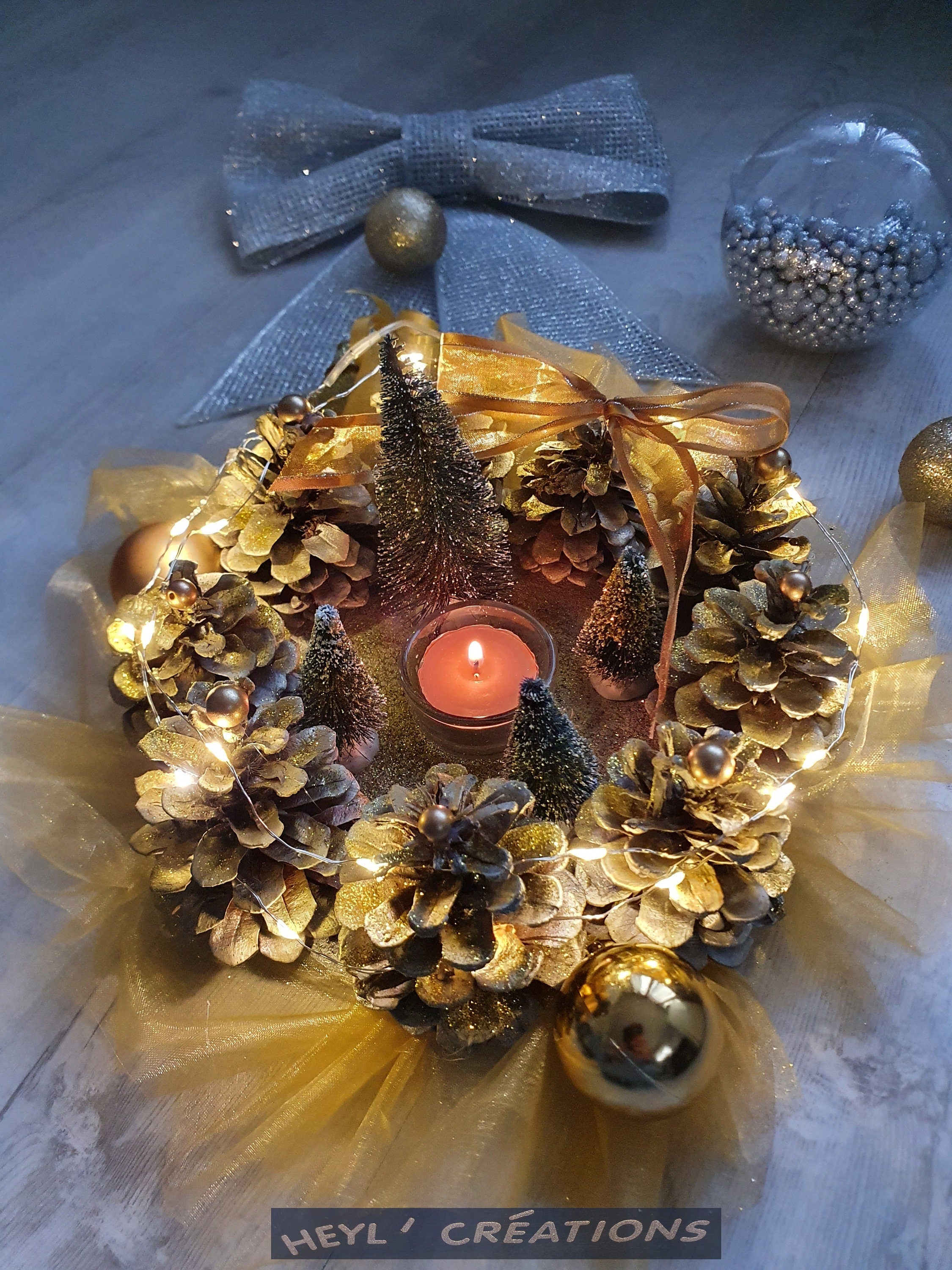 Centre de table couleur or avec guirlande Led intégrée