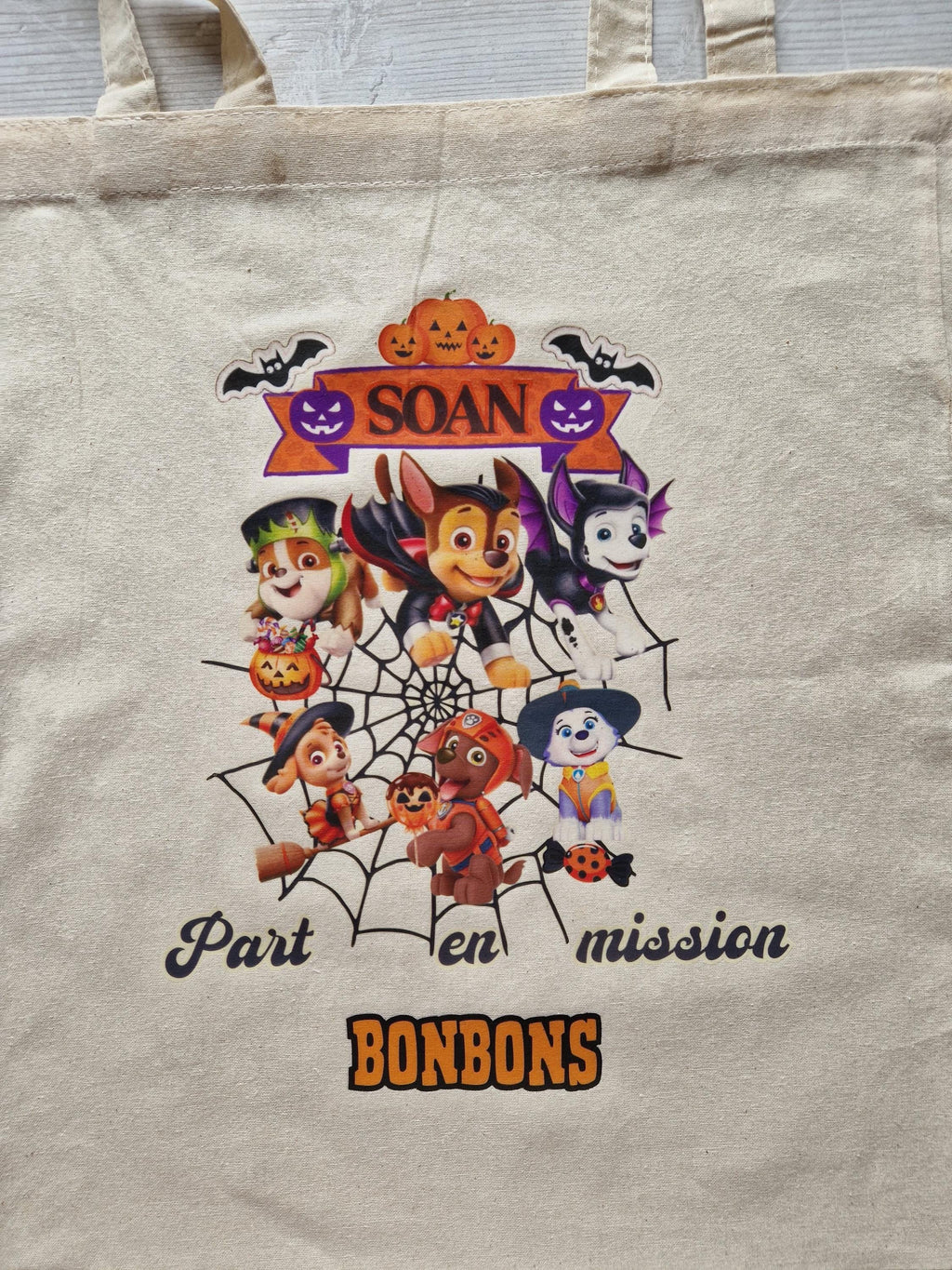 Sac pour bonbon halloween personnalisé avec prénom pour enfant