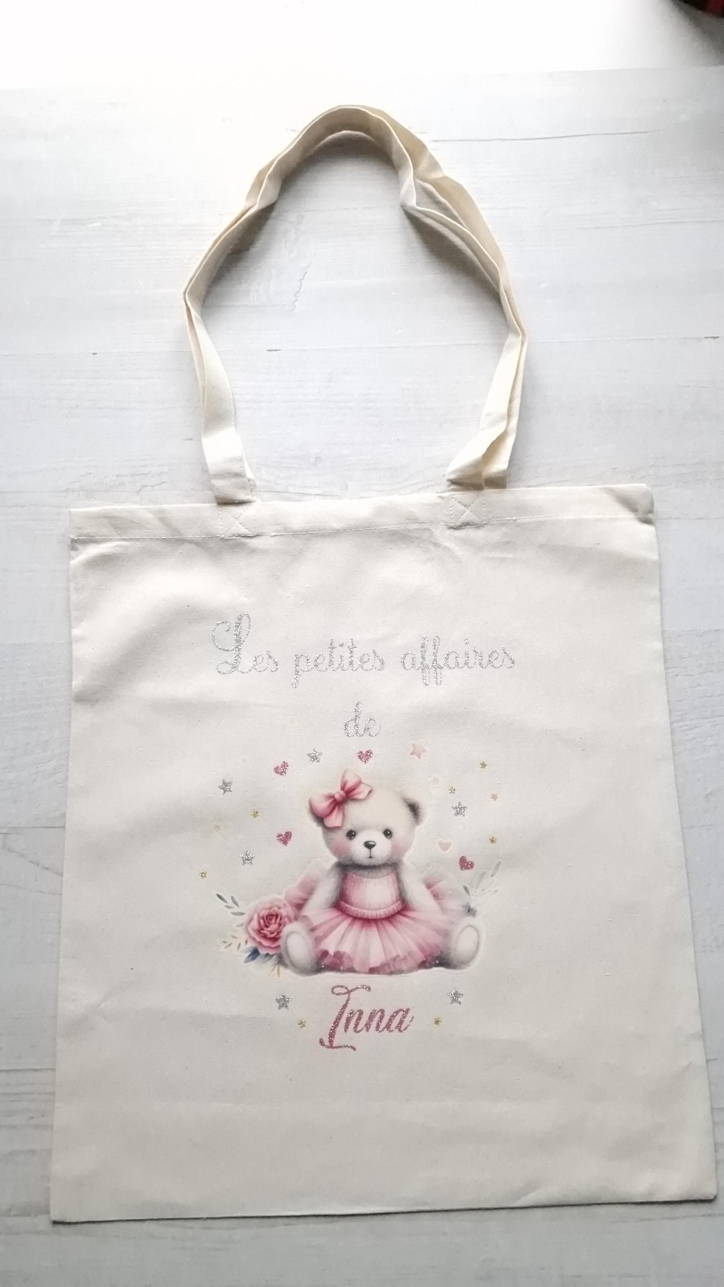Tote bag personnalisé prénom fille ourson sac enfant coton Heyl’Créations