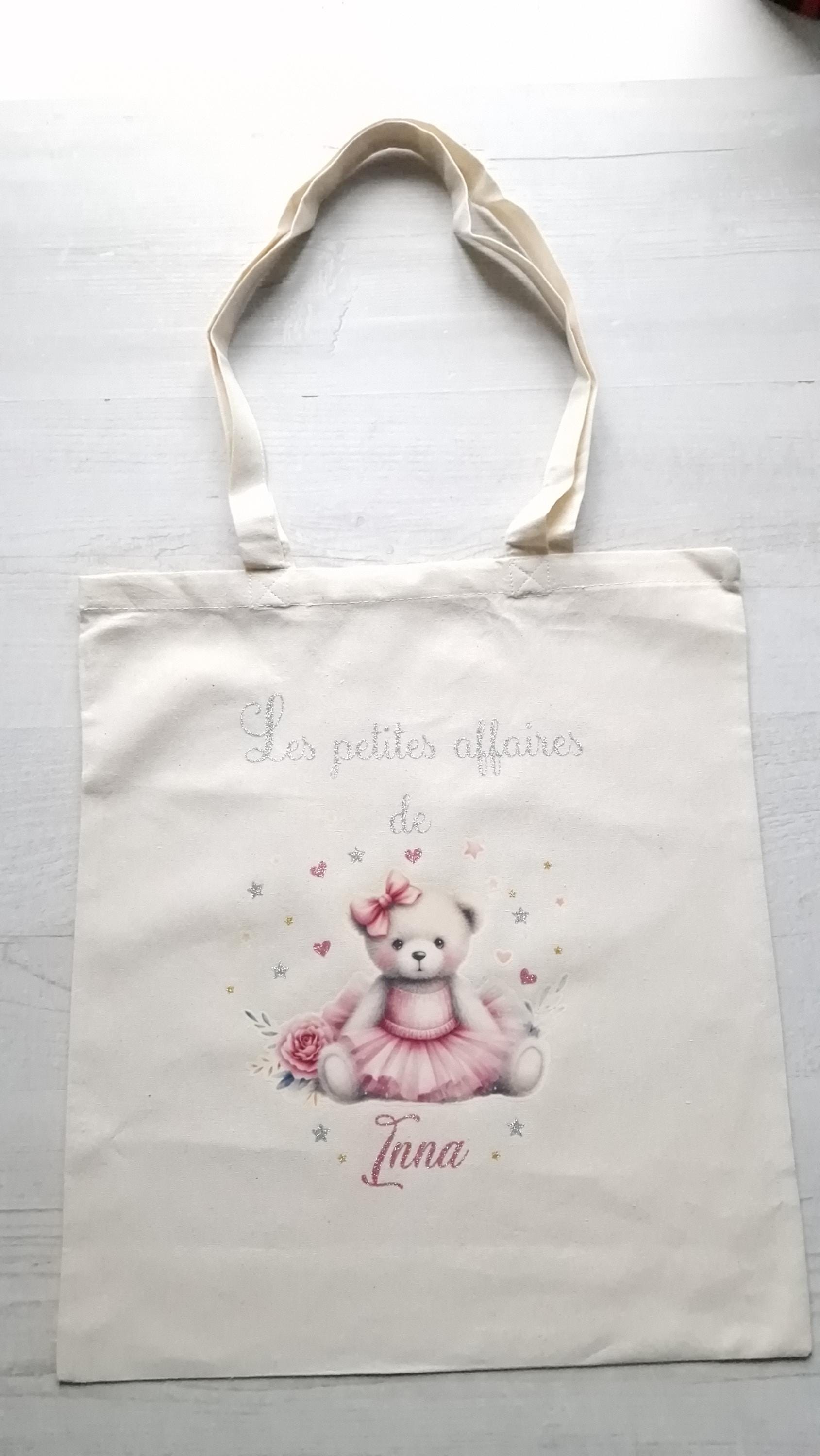 Tote bag personnalisé prénom fille ourson sac enfant coton Heyl’Créations