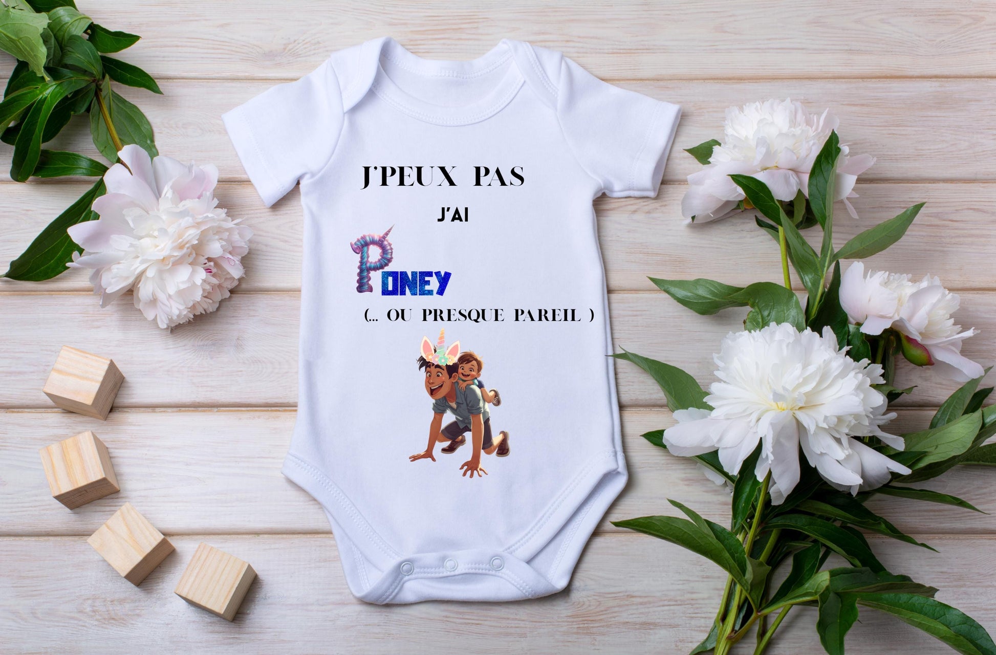 Body bébé humour poney papa personnalisé naissance Heyl’Créations