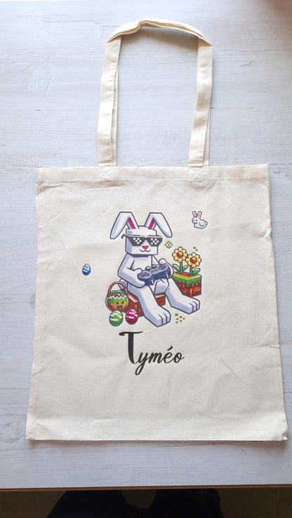 Sac Pâques enfant personnalisé prénom tote bag pixel Heyl’Créations