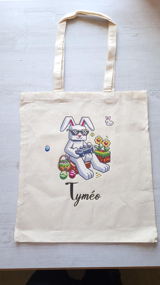 Sac Pâques enfant personnalisé prénom tote bag pixel Heyl’Créations