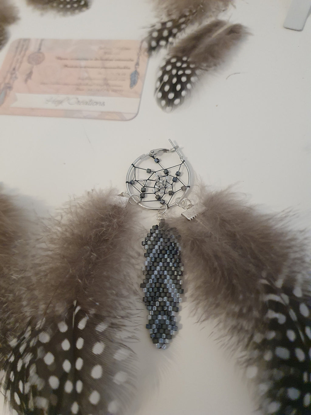 Boucle d'oreille attrape rêve camaïeu naturel /Dream Catcher