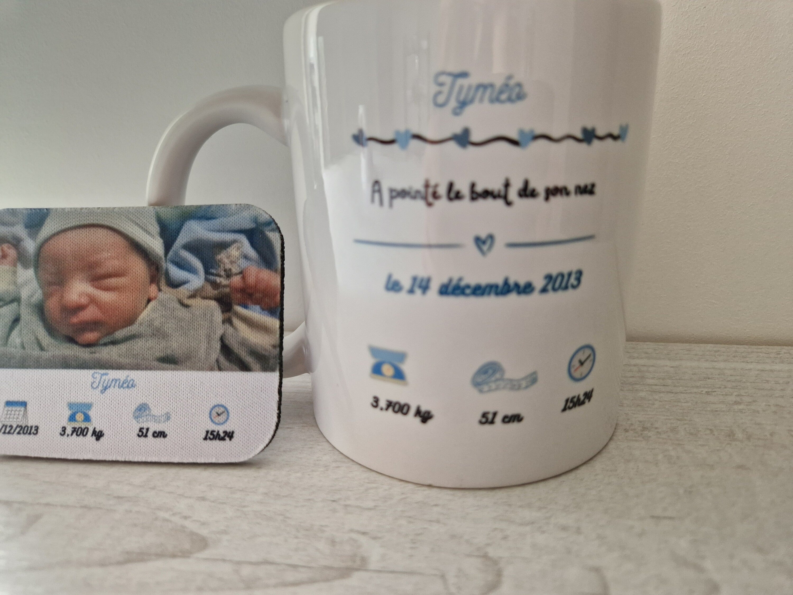 Pack de Naissance / cadeau de naissance Mug personnalisé avec photo