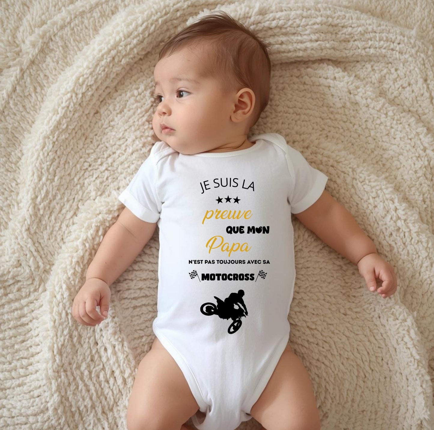 Body bébé humour papa motocross personnalisé naissance Heyl’Créations