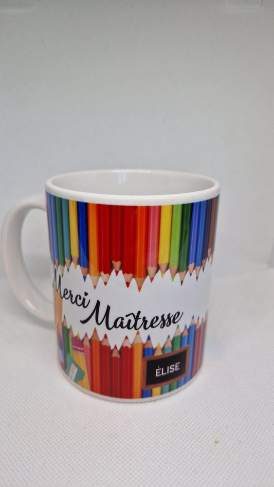 Mug maîtresse personnalisé cadeau fin année scolaire prénom enfant Heyl’Créations