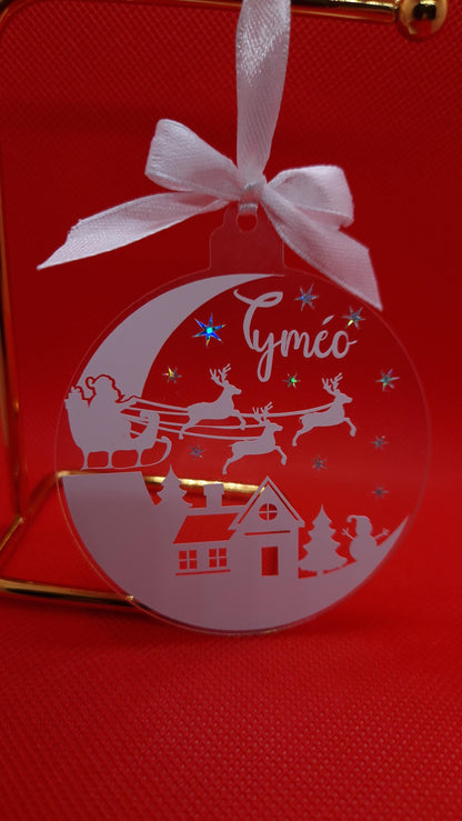 Boule Noël plate paysage personnalisée prénom déco sapin Heyl’Créations
