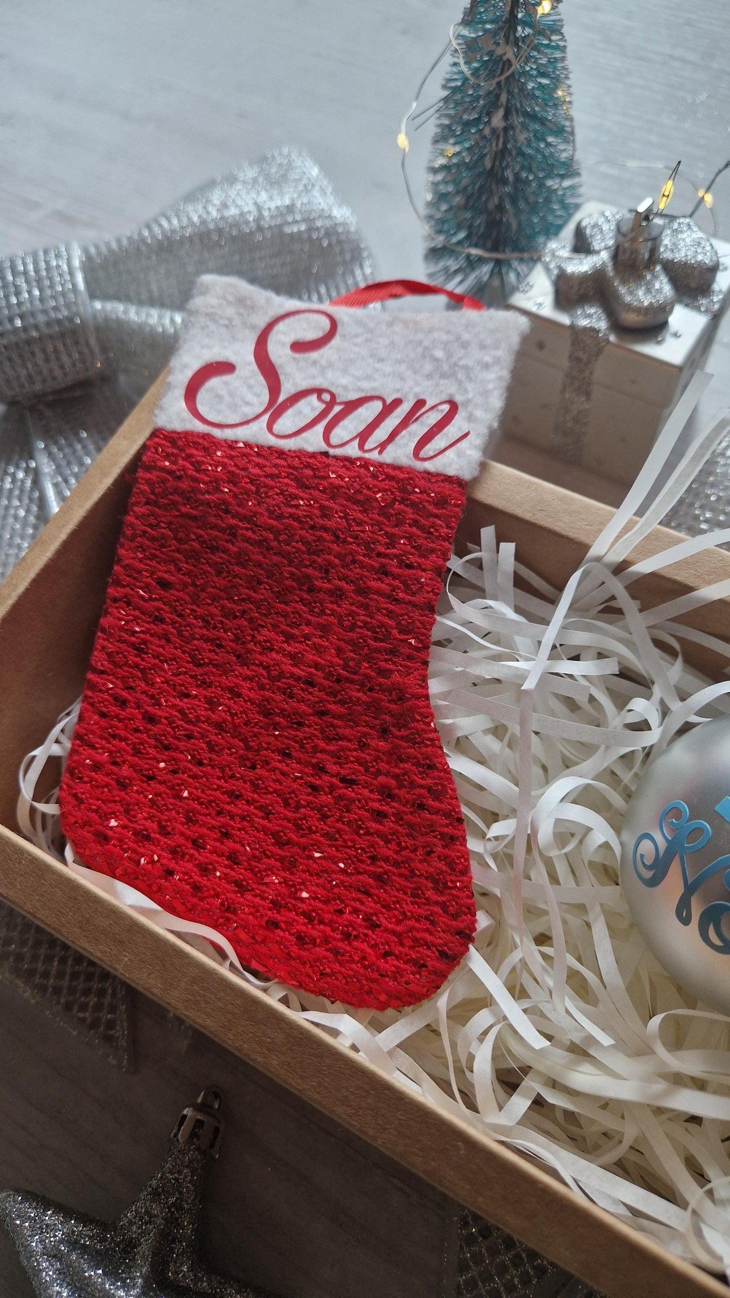 Coffret premier Noël bébé personnalisé boule chaussette Heyl’Créations