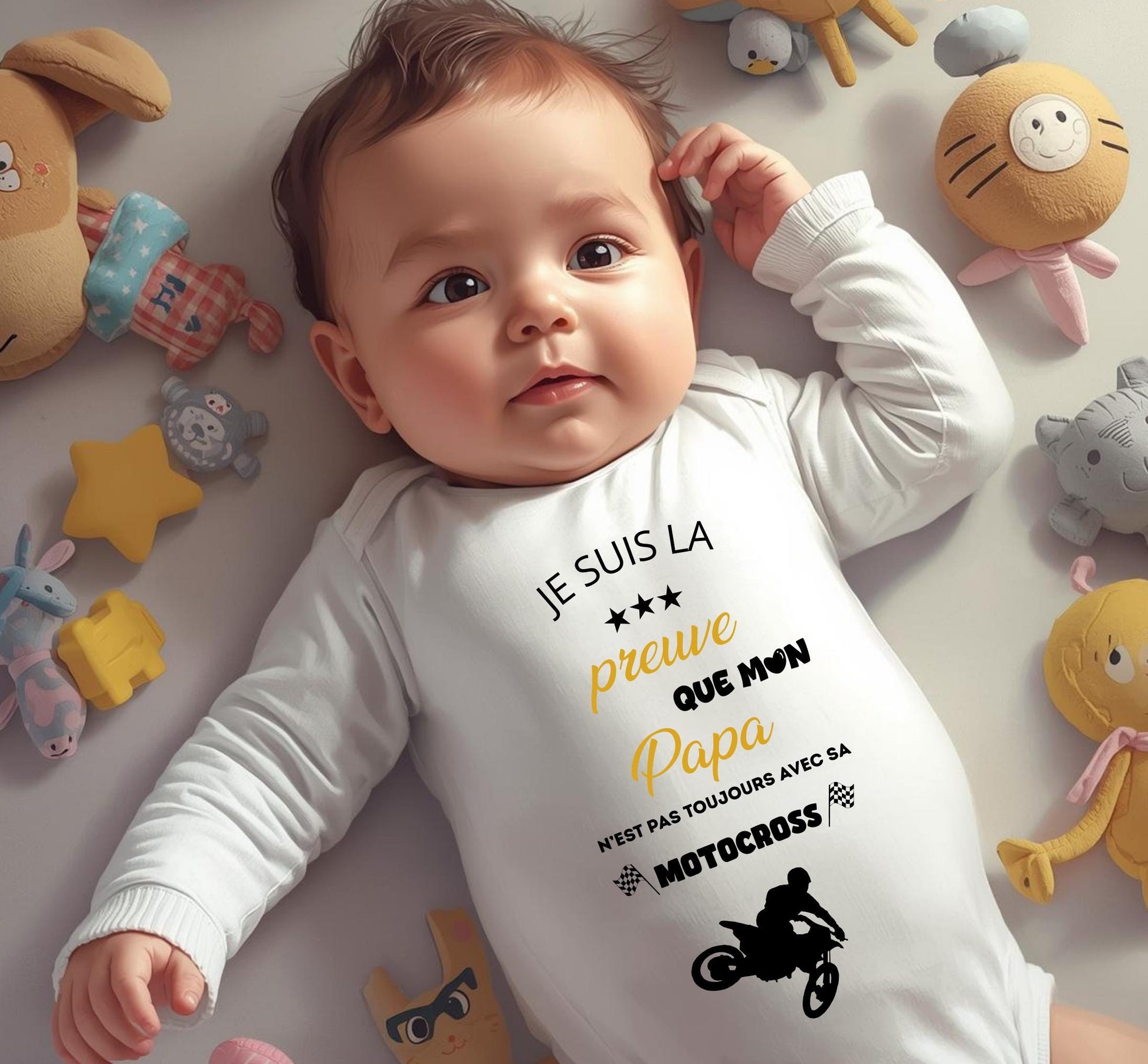 Body bébé humour papa motocross personnalisé naissance Heyl’Créations