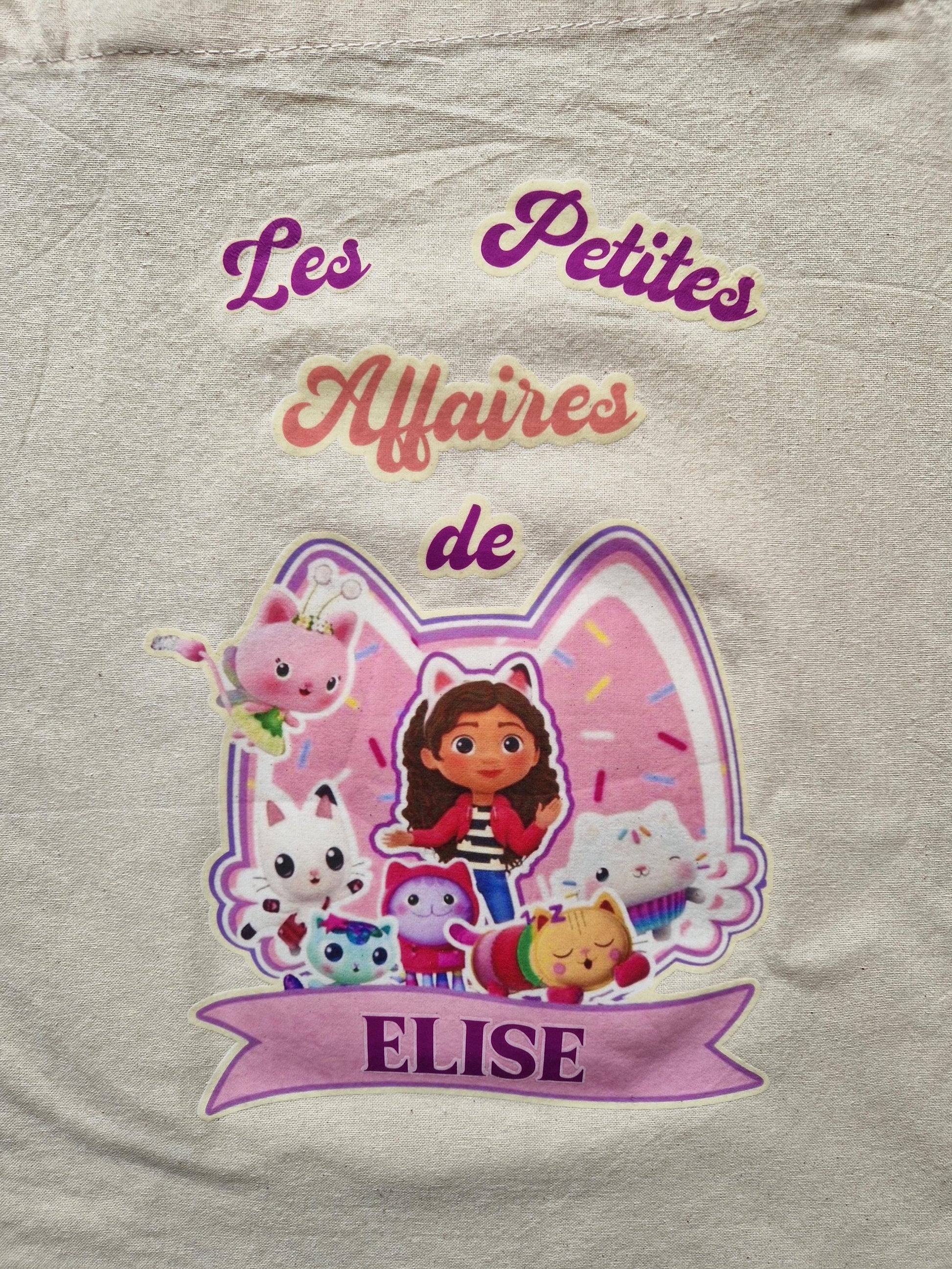 Tote bag prénom enfant chat dessin animé personnalisé Heyl’Créations