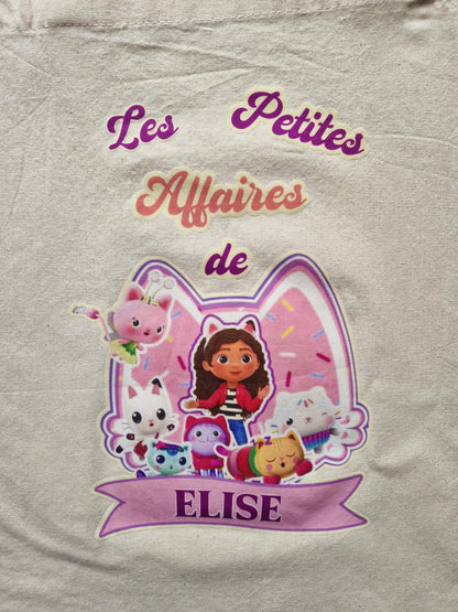 Tote bag prénom enfant chat dessin animé personnalisé Heyl’Créations