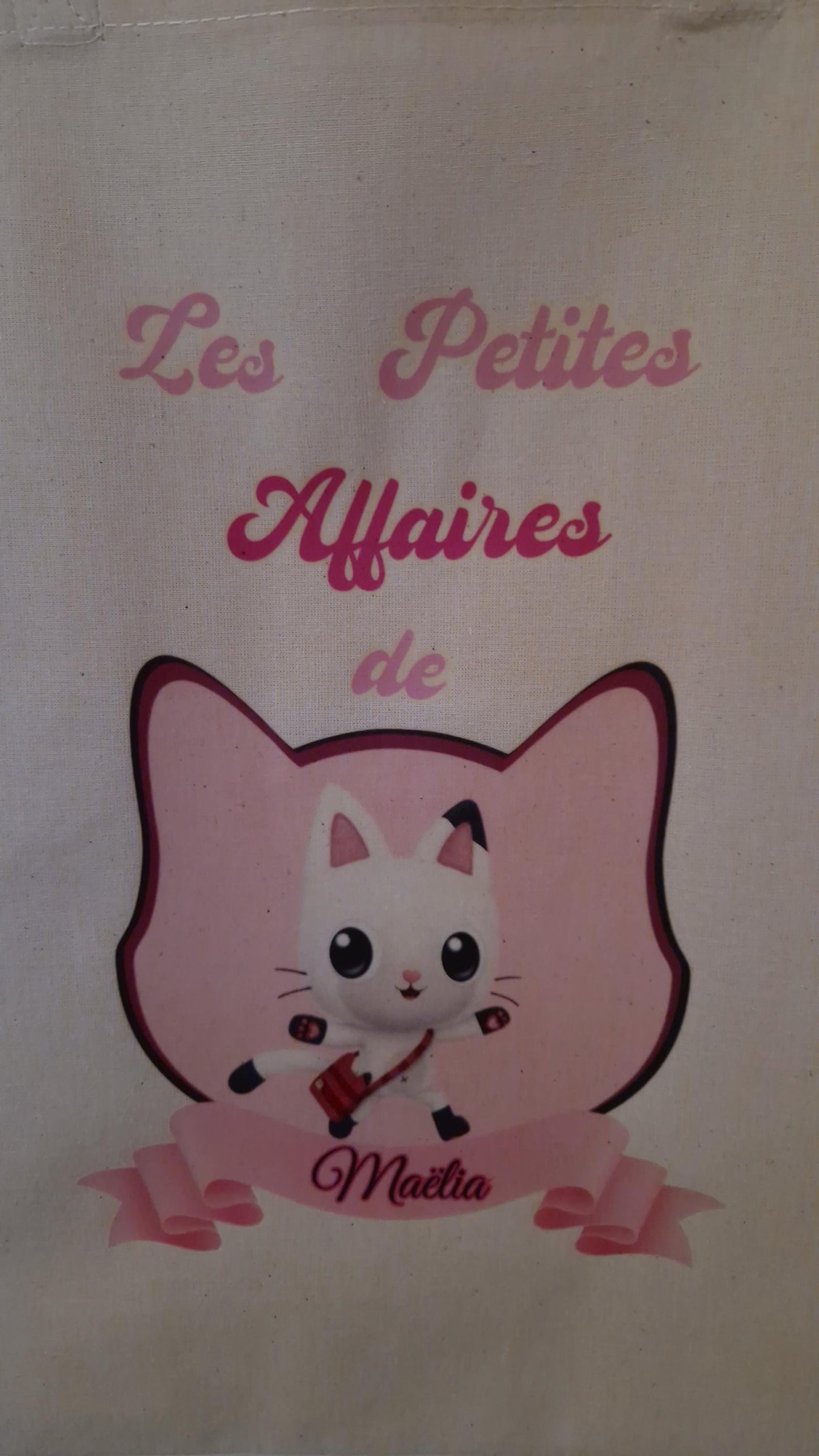 Tote bag prénom enfant chat dessin animé personnalisé Heyl’Créations