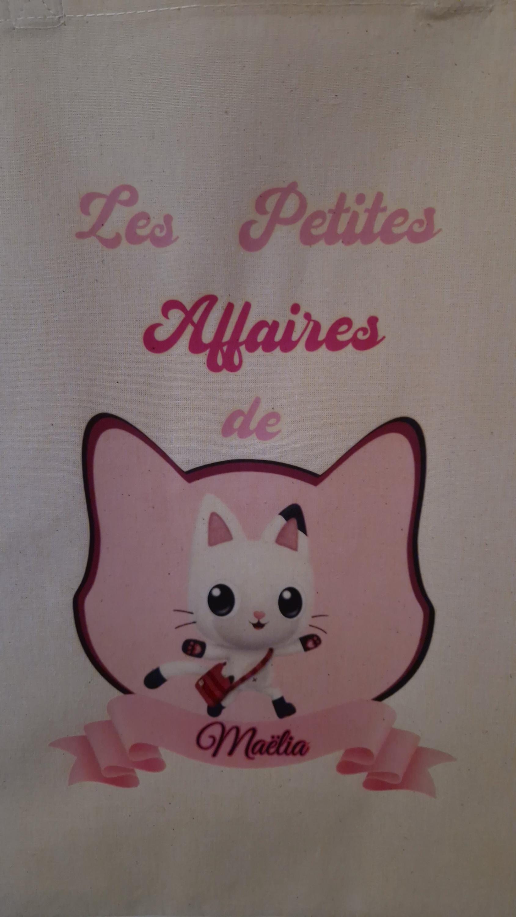 Tote bag prénom enfant chat dessin animé personnalisé Heyl’Créations