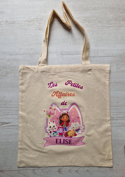 Tote bag prénom enfant chat dessin animé personnalisé Heyl’Créations