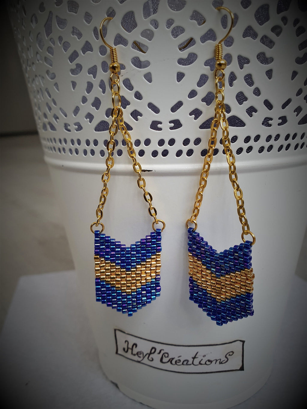 Boucle d'oreille bleu cobalt et or