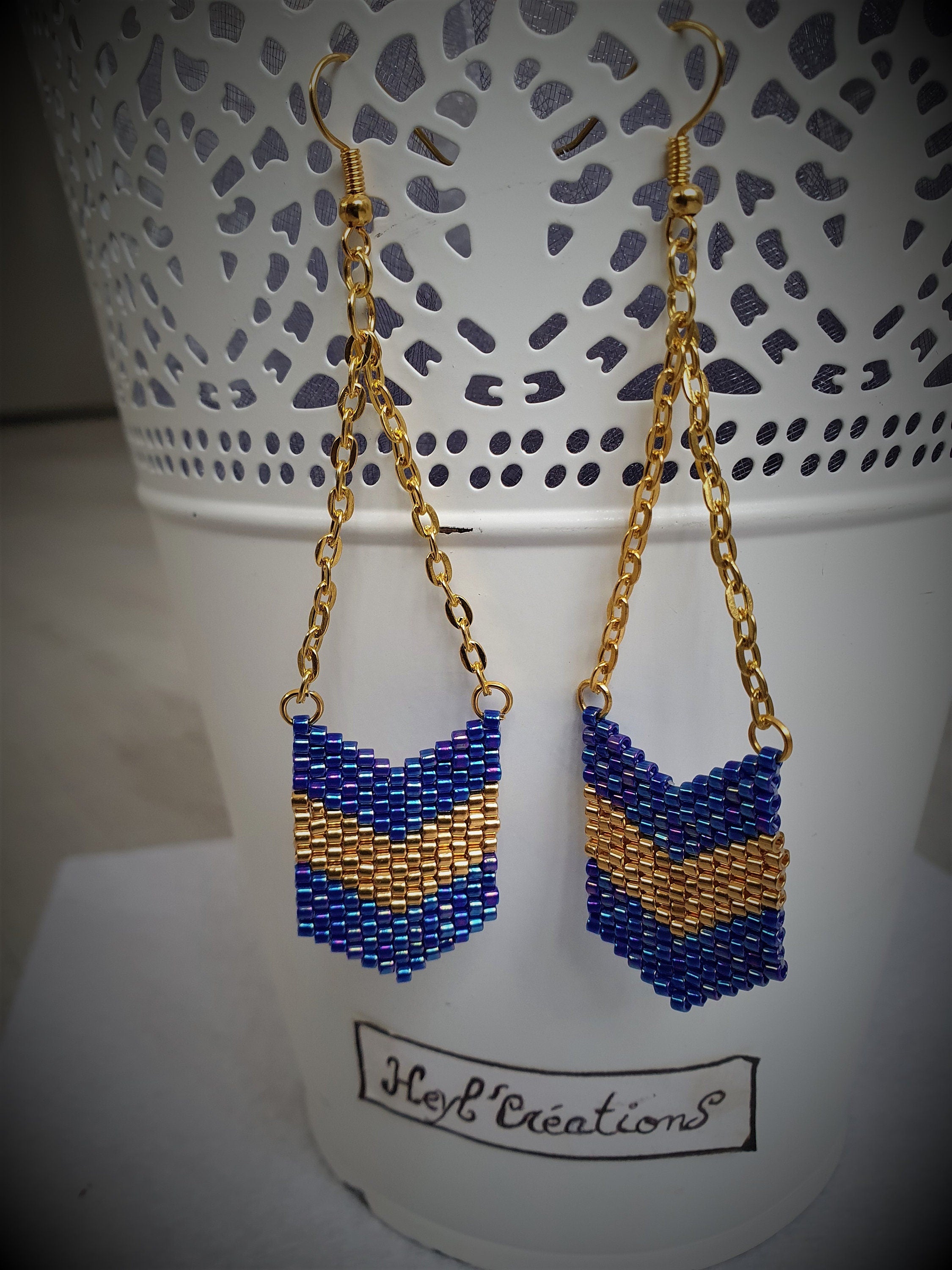 Boucle d'oreille bleu cobalt et or
