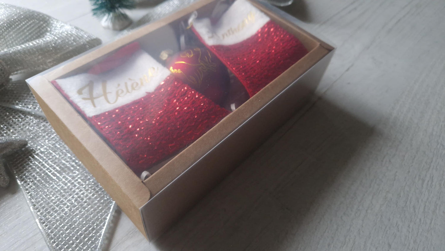 Coffret boule Noël couple personnalisé prénoms décoration sapin Heyl’Créations