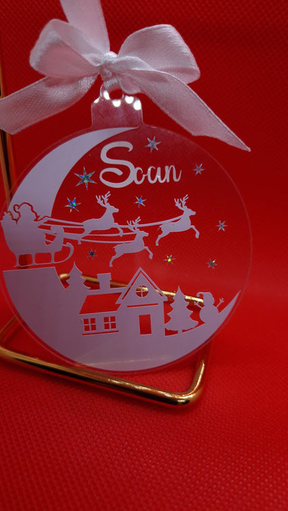 Boule Noël plate paysage personnalisée prénom déco sapin Heyl’Créations