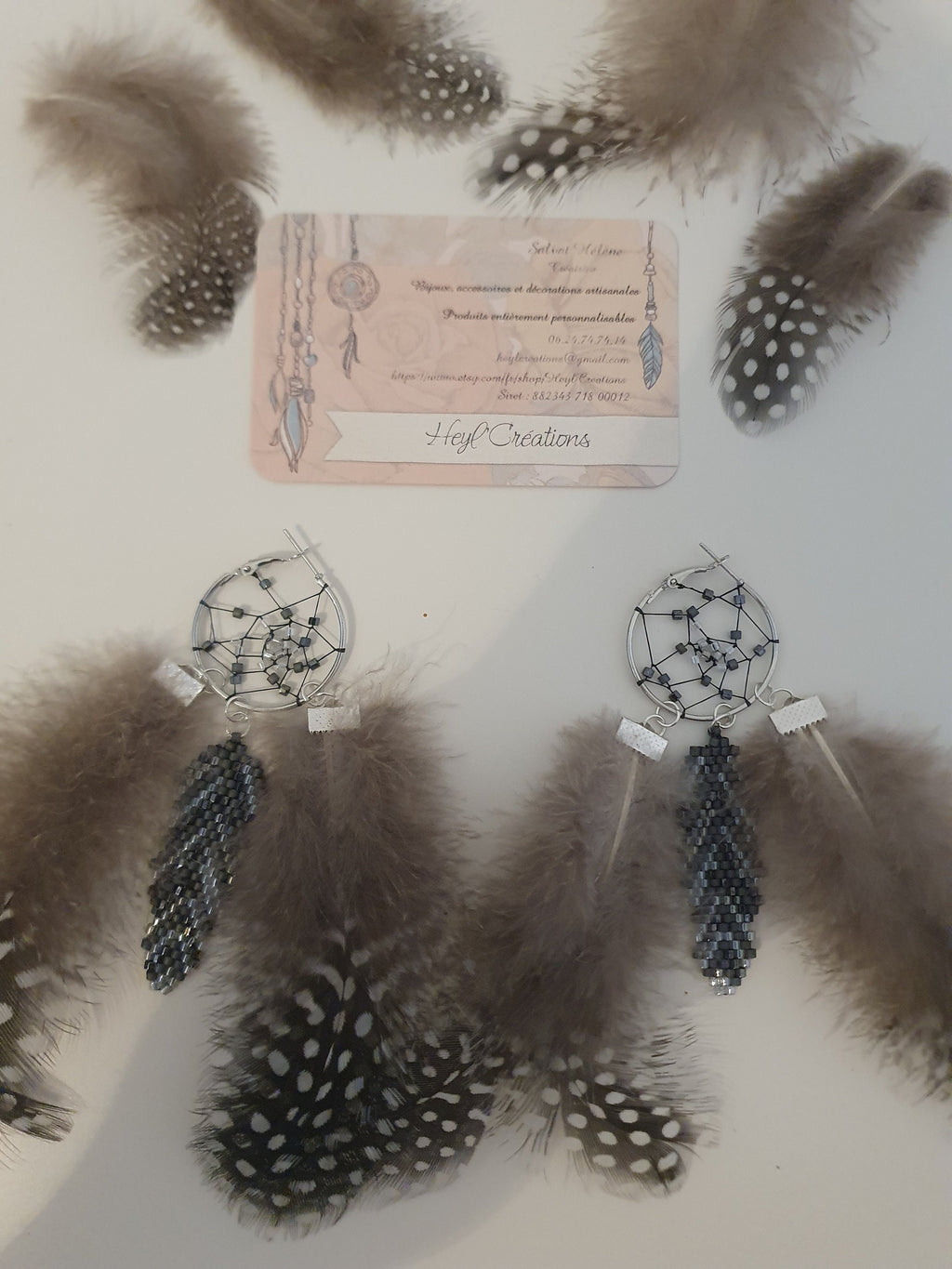 Boucle d'oreille attrape rêve camaïeu naturel /Dream Catcher