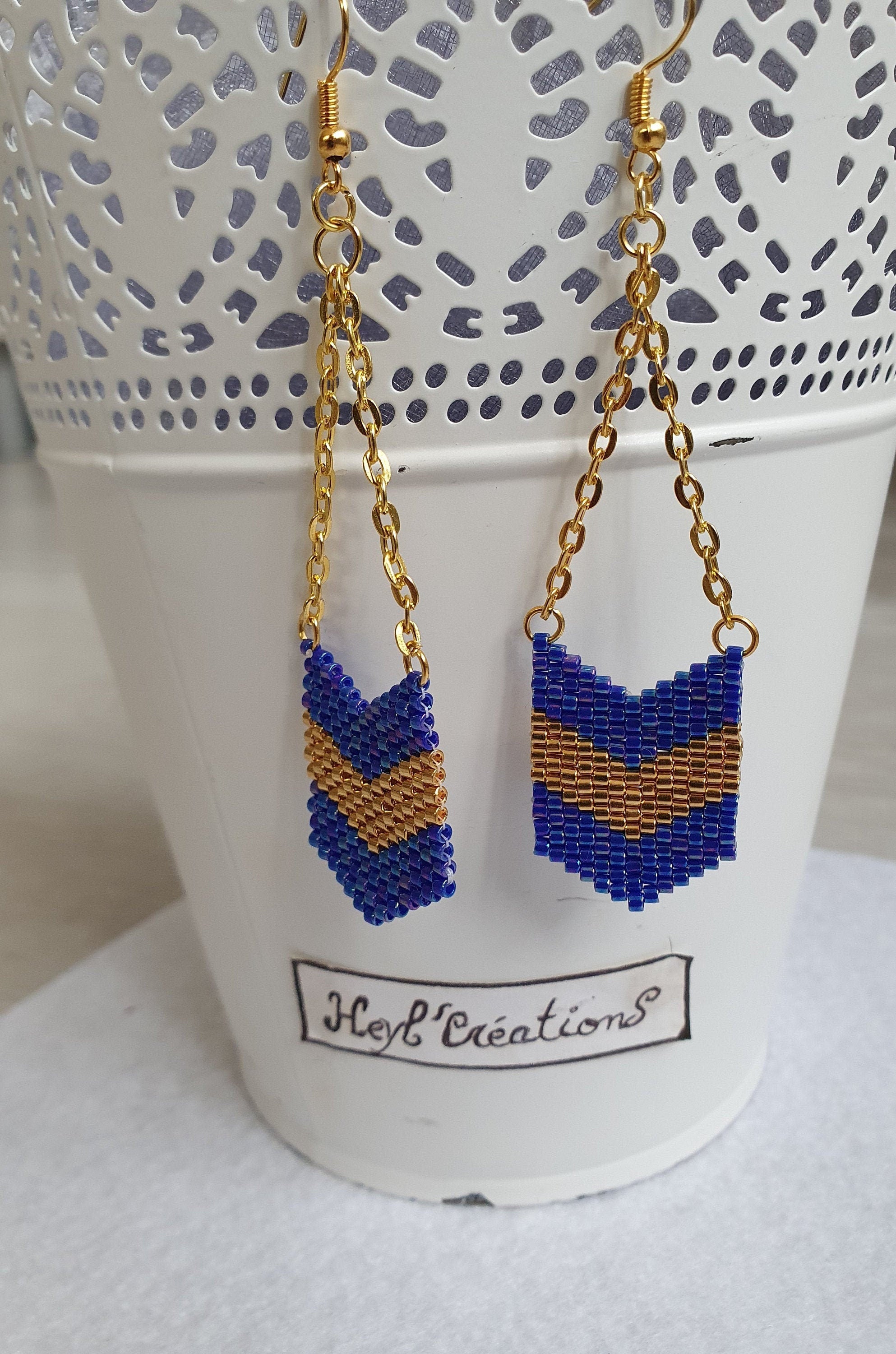Boucle d'oreille bleu cobalt et or
