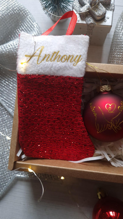 Coffret boule Noël couple personnalisé prénoms décoration sapin Heyl’Créations