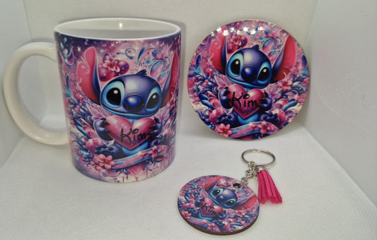 Coffret mug dessous verre porte clés personnalisé cadeau Heyl’Créations