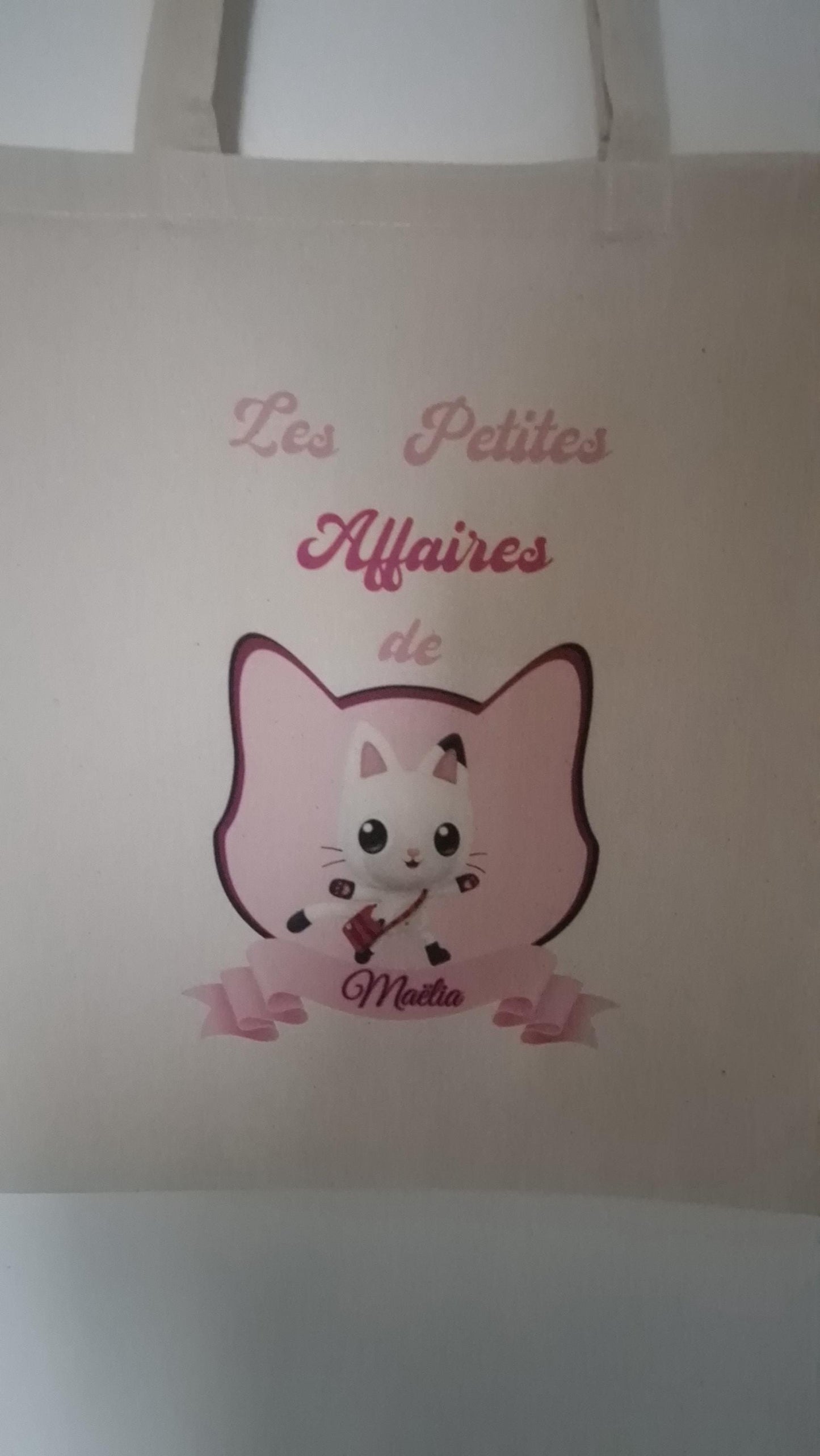 Tote bag prénom enfant chat dessin animé personnalisé Heyl’Créations