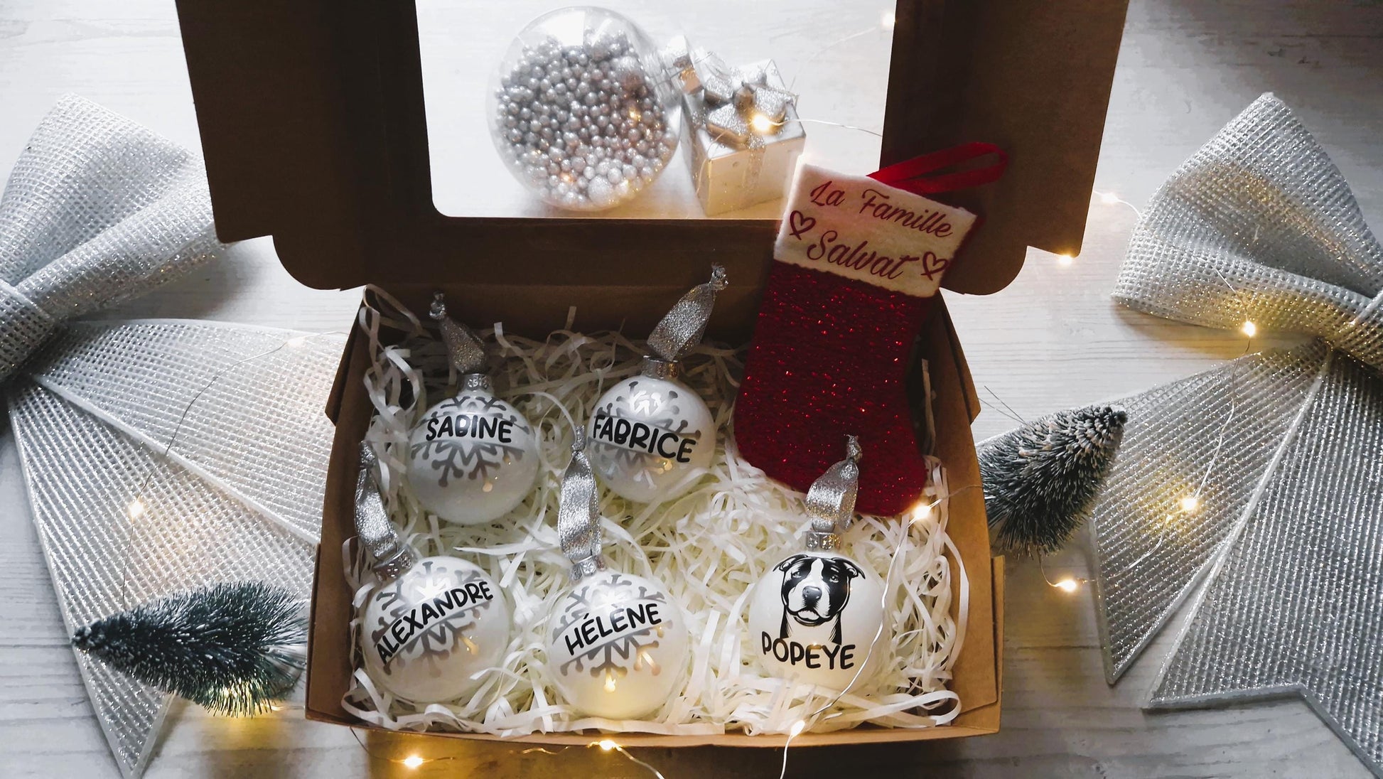 Coffret boules Noël famille personnalisées animaux Heyl’Créations