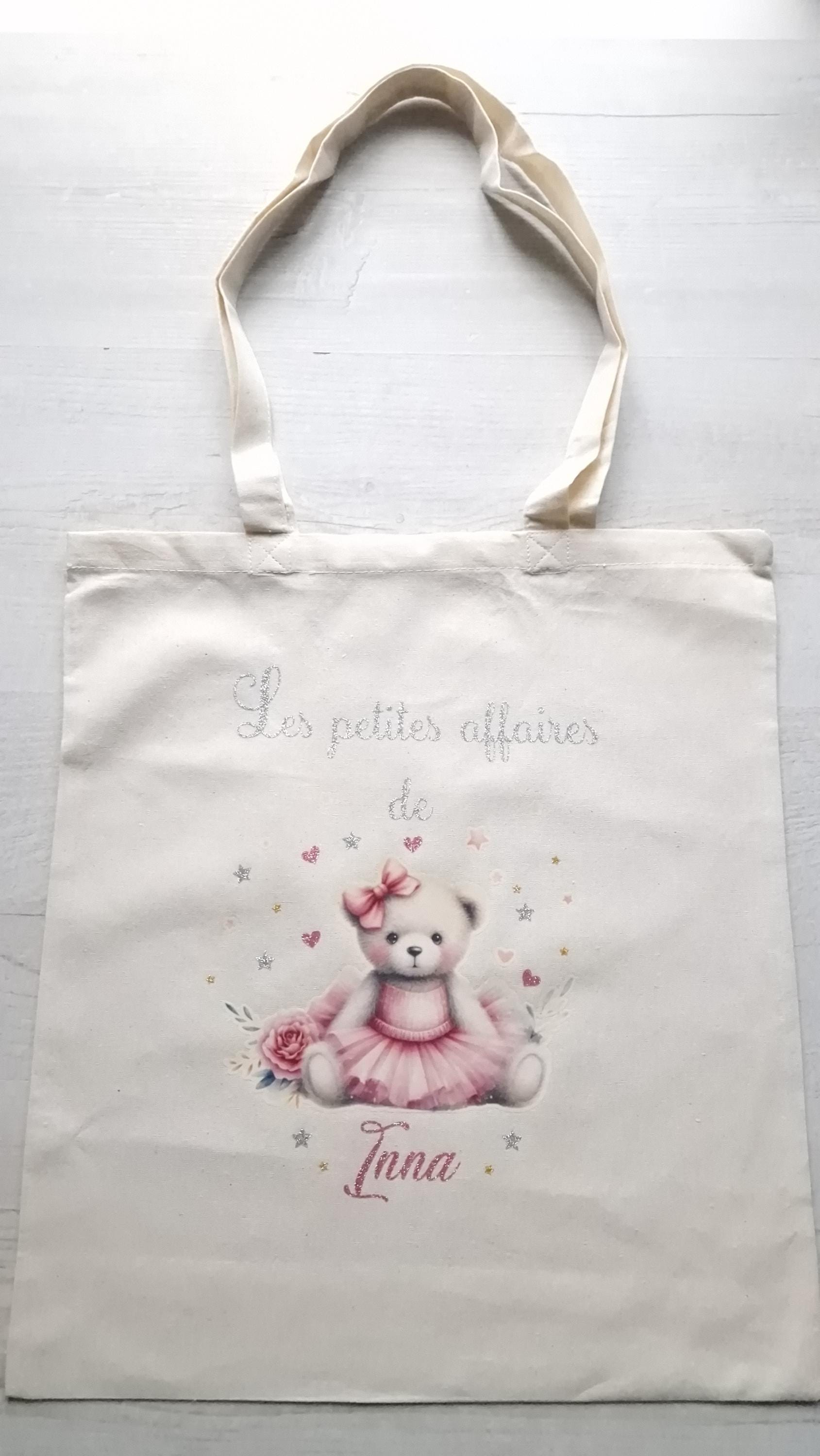 Tote bag personnalisé prénom fille ourson sac enfant coton Heyl’Créations