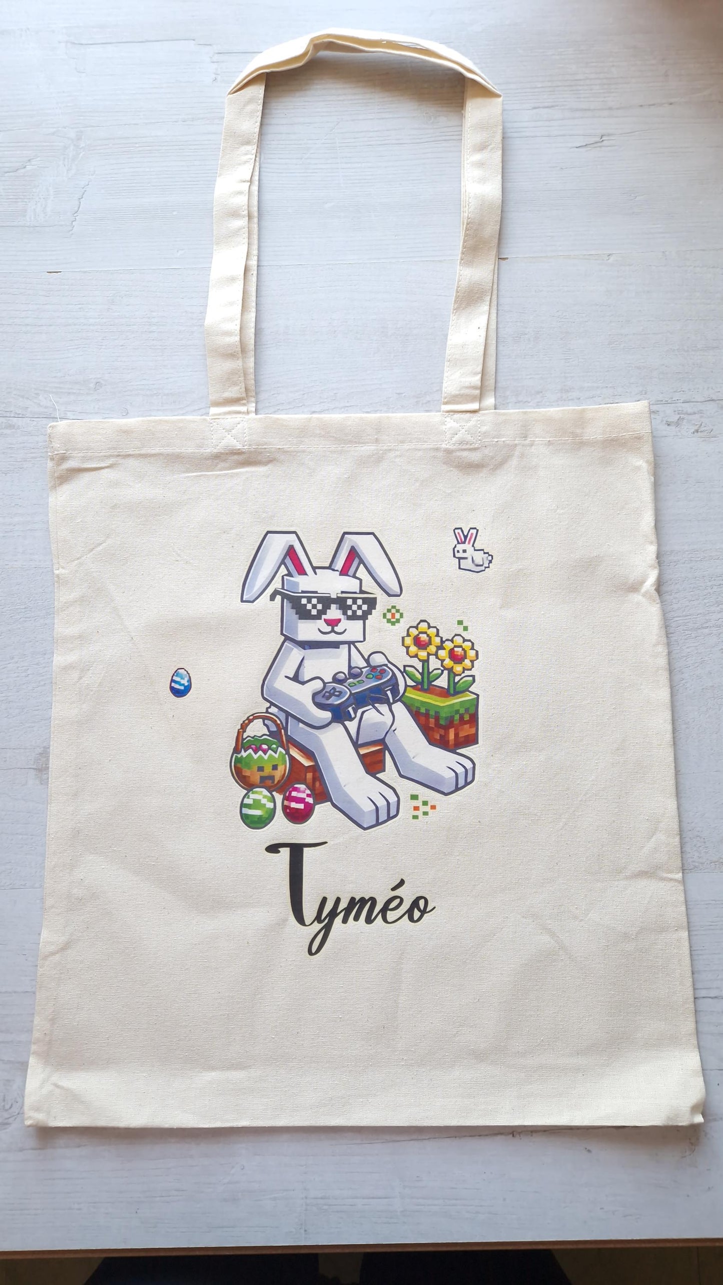 Sac Pâques enfant personnalisé prénom tote bag pixel Heyl’Créations