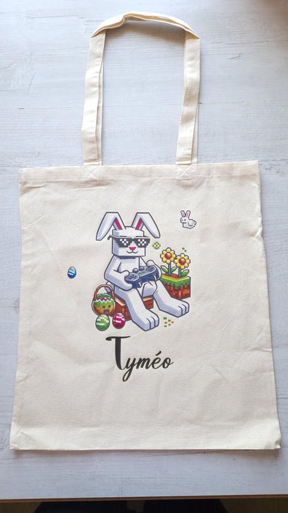 Sac Pâques enfant personnalisé prénom tote bag pixel Heyl’Créations