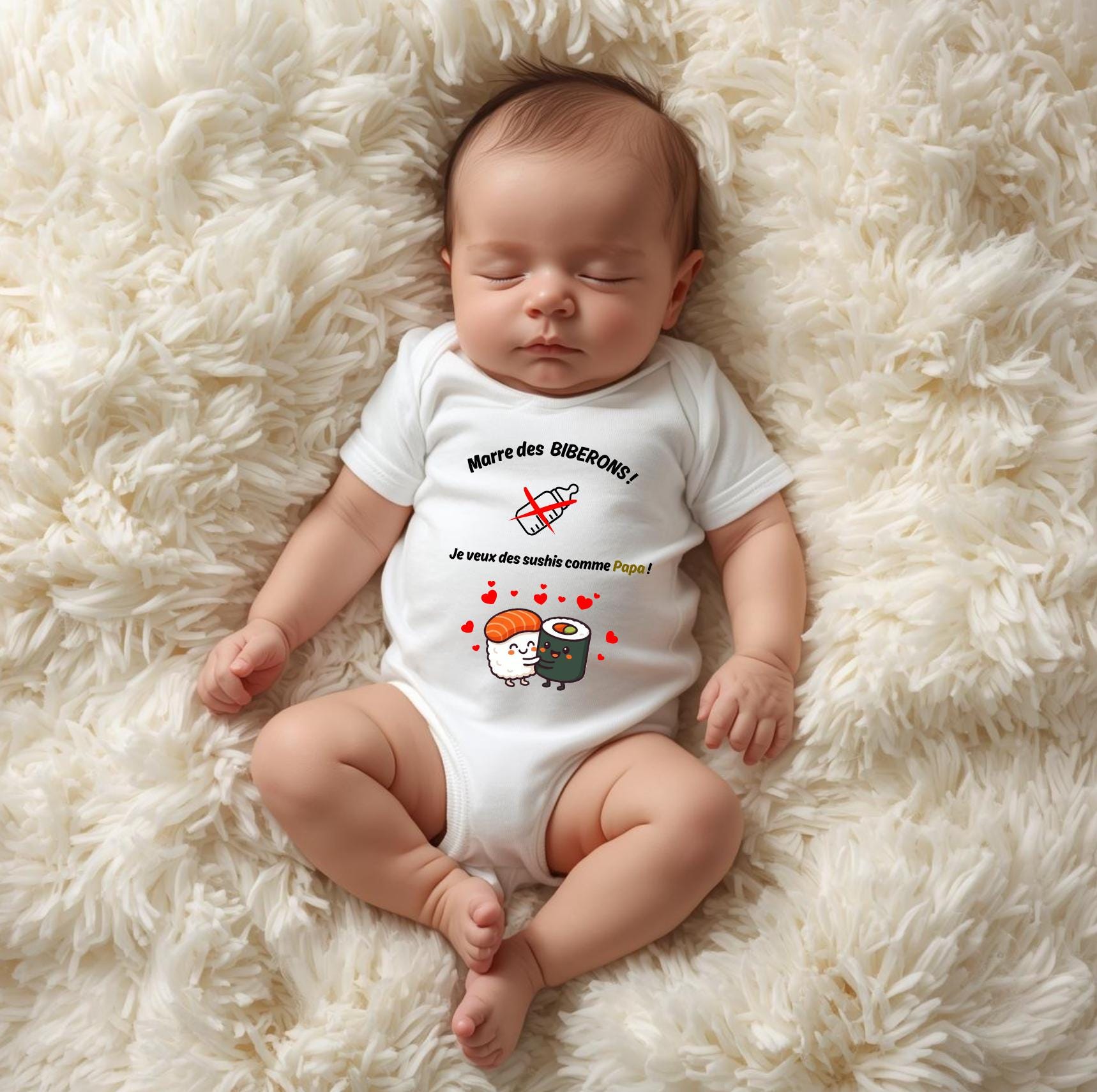 Bodie/ Body bébé personnalisé " Je veux manger des sushis " Humour