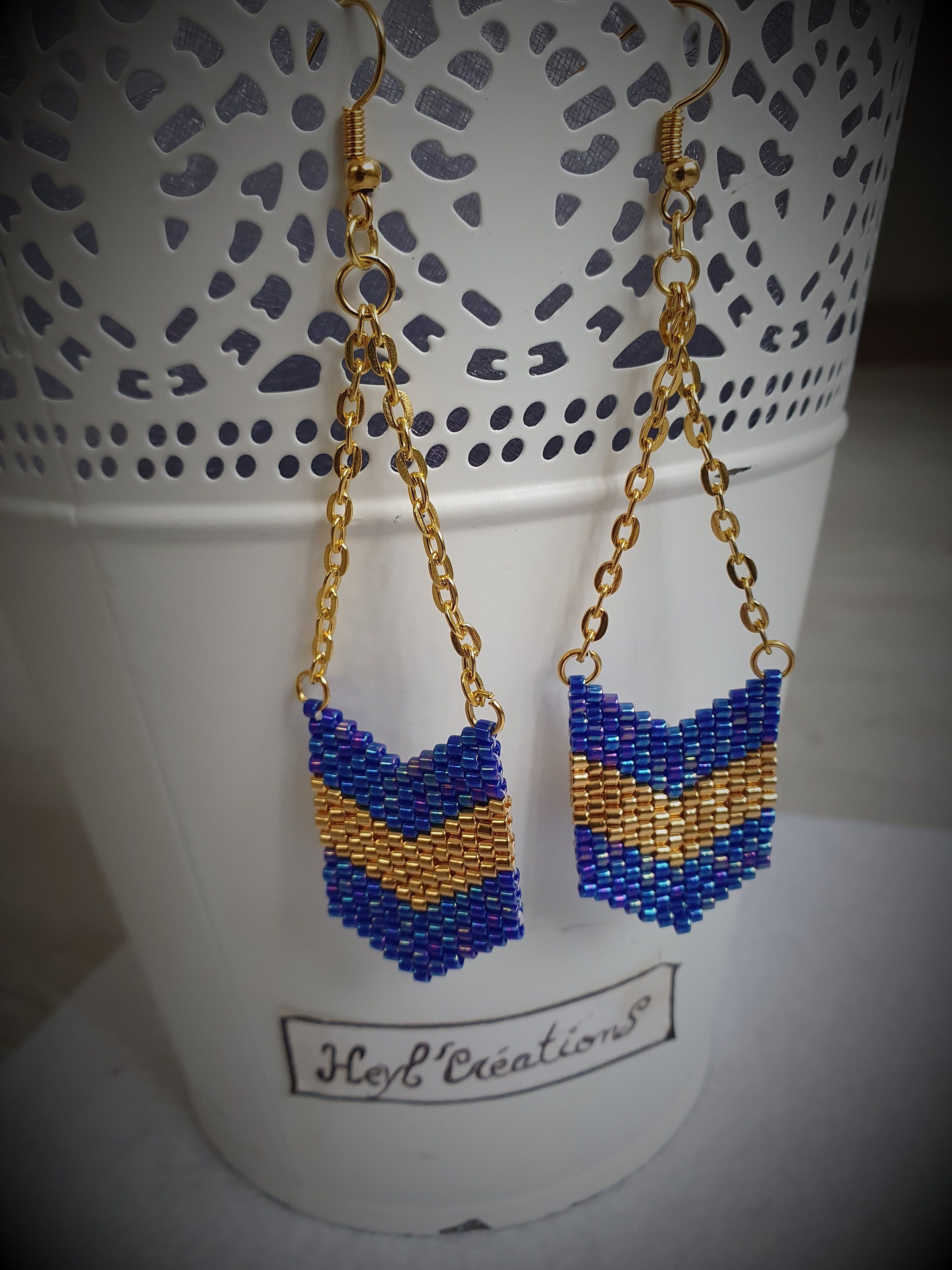 Boucle d'oreille bleu cobalt et or