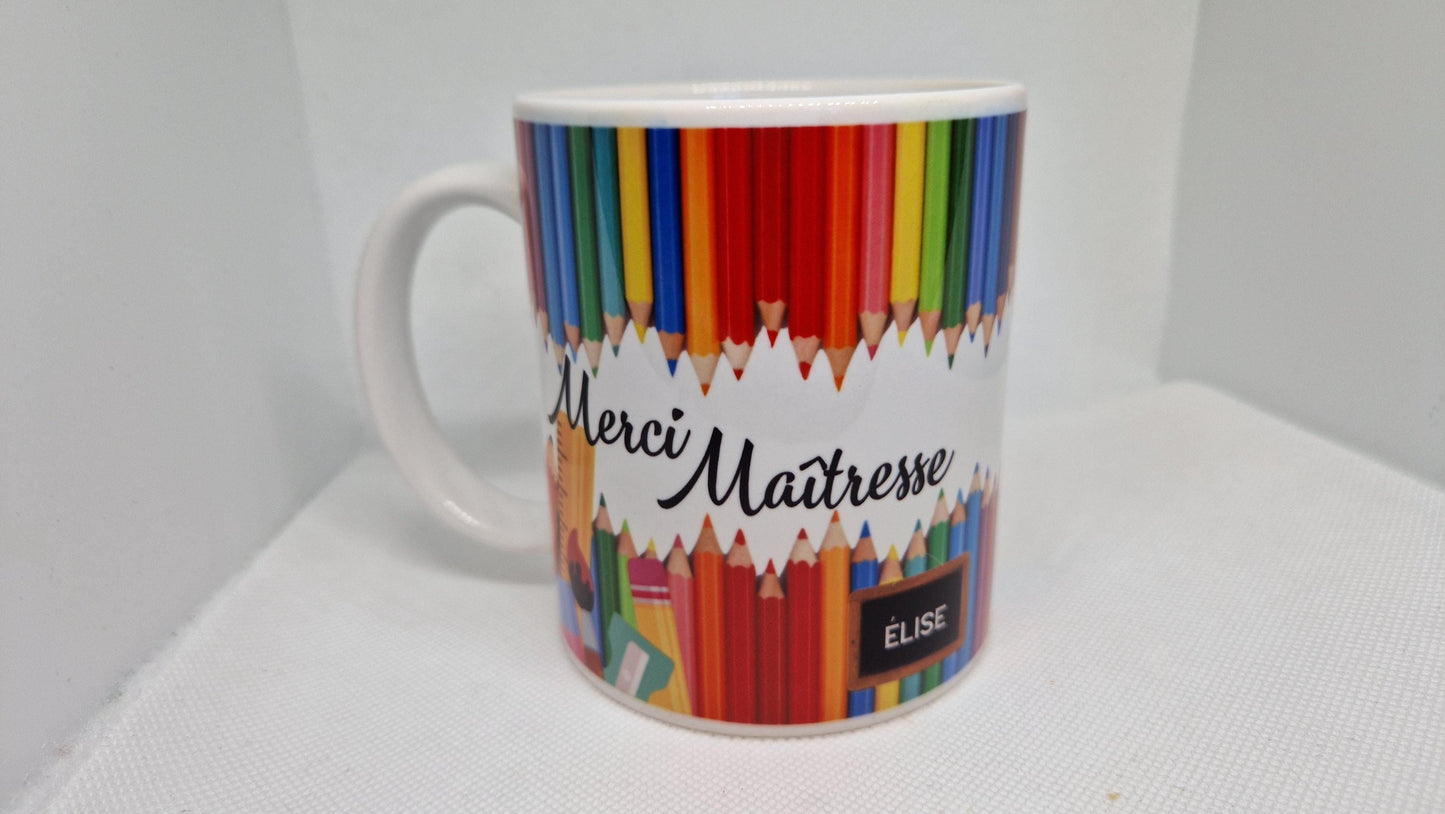 Mug maîtresse personnalisé cadeau fin année scolaire prénom enfant Heyl’Créations