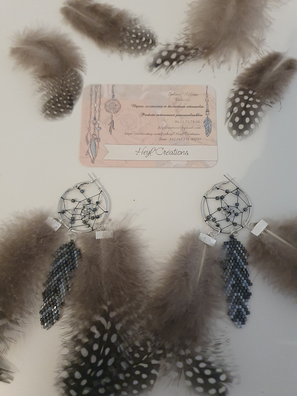 Boucle d'oreille attrape rêve camaïeu naturel /Dream Catcher