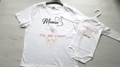 Ensemble assorti maman bébé personnalisé t-shirt body duo naissance Heyl’Créations