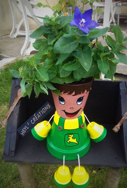 Cache-pot personnage fermier John fait main décoration artisanale Heyl’Créations