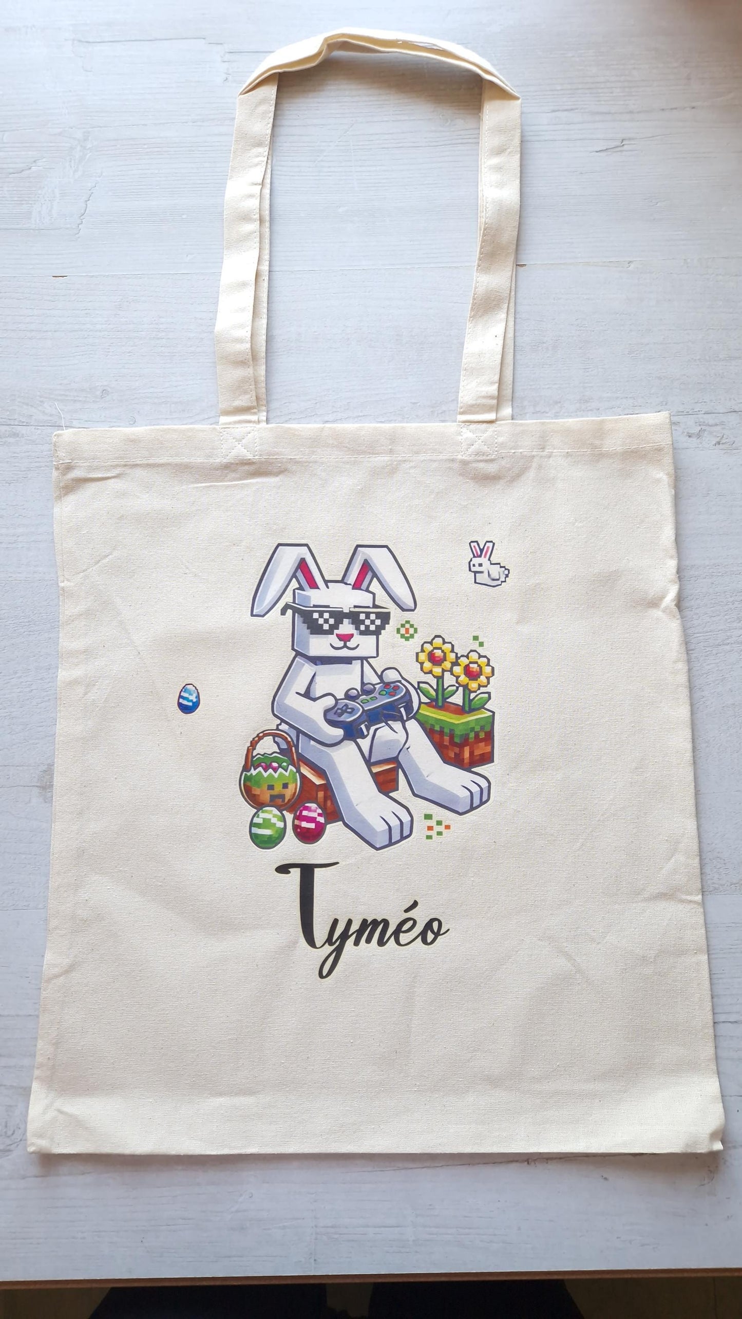 Sac Pâques enfant personnalisé prénom tote bag pixel Heyl’Créations