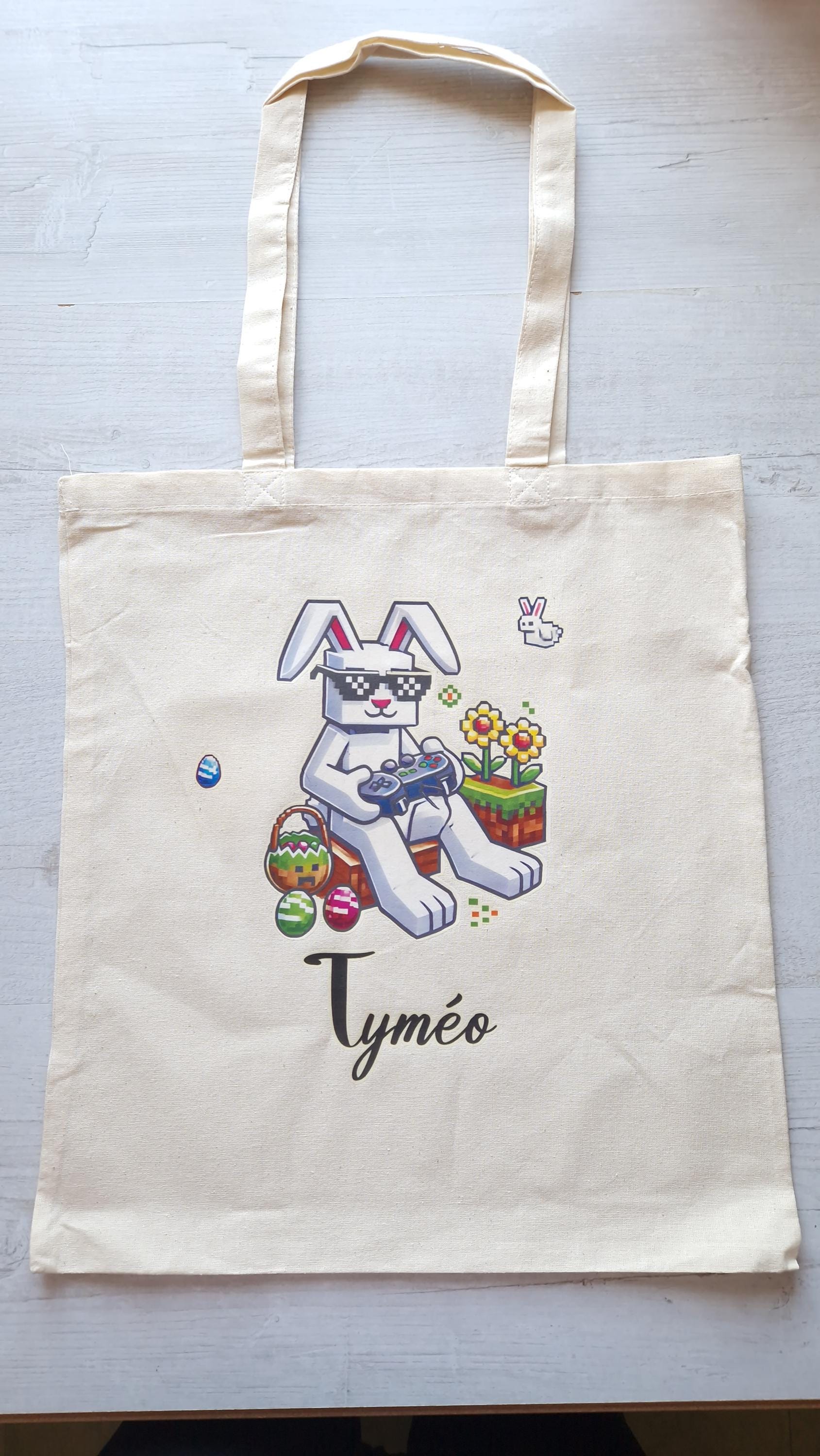 Sac Pâques enfant personnalisé prénom tote bag pixel Heyl’Créations