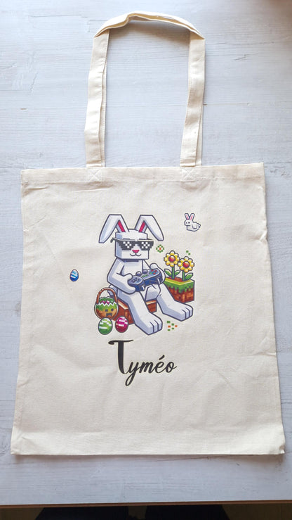 Sac Pâques enfant personnalisé prénom tote bag pixel Heyl’Créations