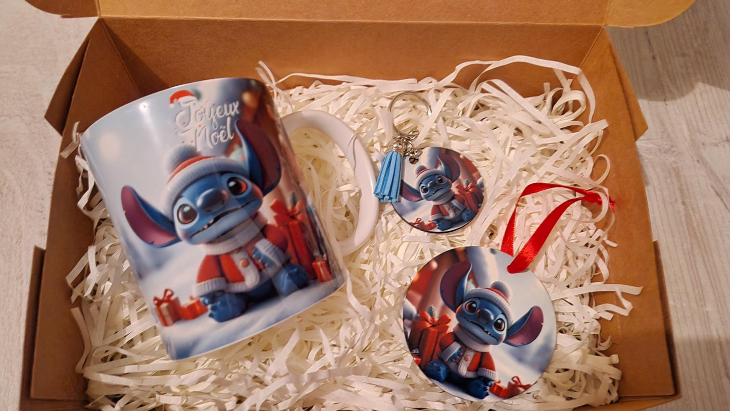 Coffret cadeau Noël personnalisé enfant mug porte clés décoration Heyl’Créations