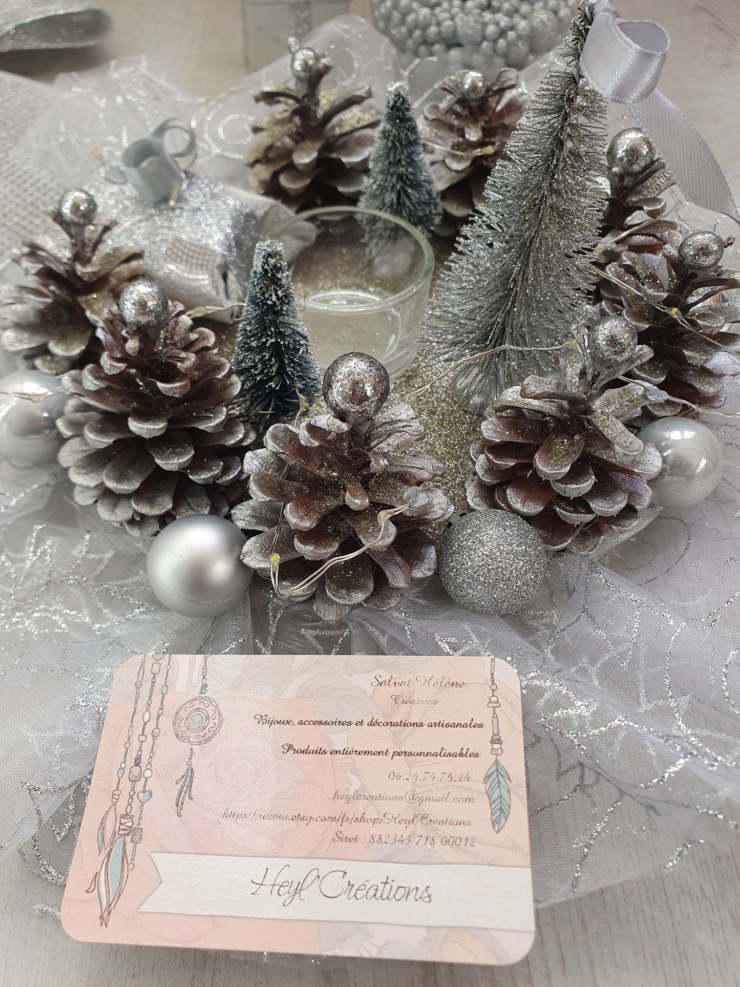 Centre de table argent LED décoration Noël festive Heyl’Créations